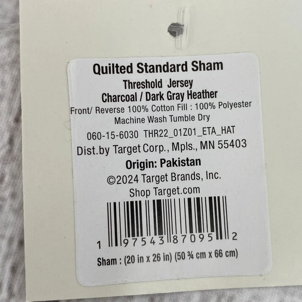 Threshold Quilted Standard Sham (Set of 2) Charcoal Gray Jersey Cotton Soft